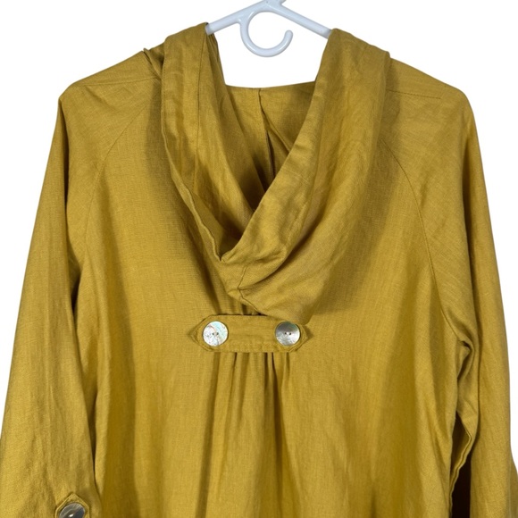 Sigrid Olsen 100% Linen Mustard Yellow Hooded Tunic Jacket, Size L - Picture 7 of 8